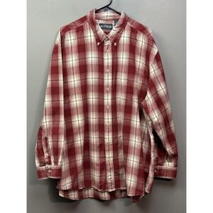 Old College Inn Shirt Mens XXL Burgundy Plaid Long Sleeve Button‎ Down Cotton